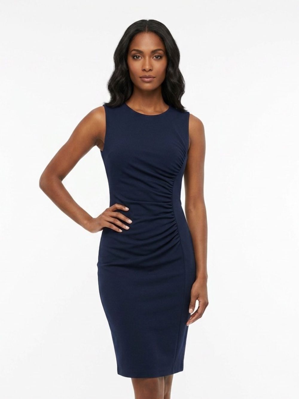 MAXMARA | Navy Sleeveless Dress Ruched Waist Detail Made in Italy Women’s Size M